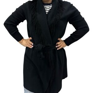 Neiman Marcus Black Open-Front Cardigan